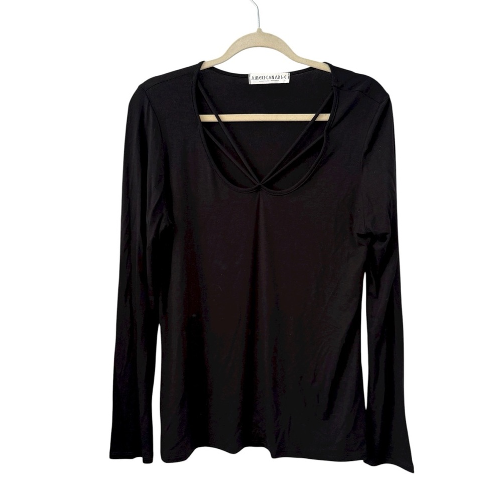 Americanable Black Long Sleeve Crisscross Front Top Women’s Size Large